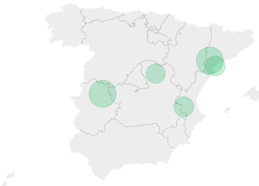 Distribution of nuclear power plants in Spain